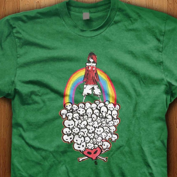 Rainbow-Girl-Skull-Green-Shirt
